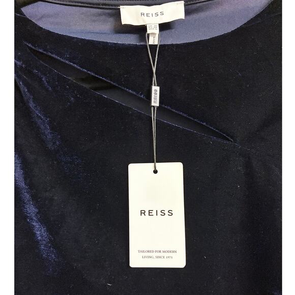 REISS Camilla Blue Velvet Off the Shoulder Mini Dress Size 6 NEW - Picture 11 of 11